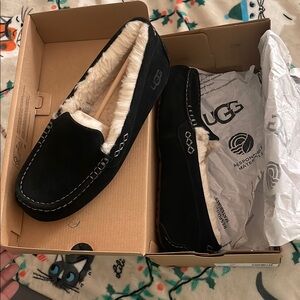 UGG Black Moccasin Slippers with Plush Lining- Ansley design